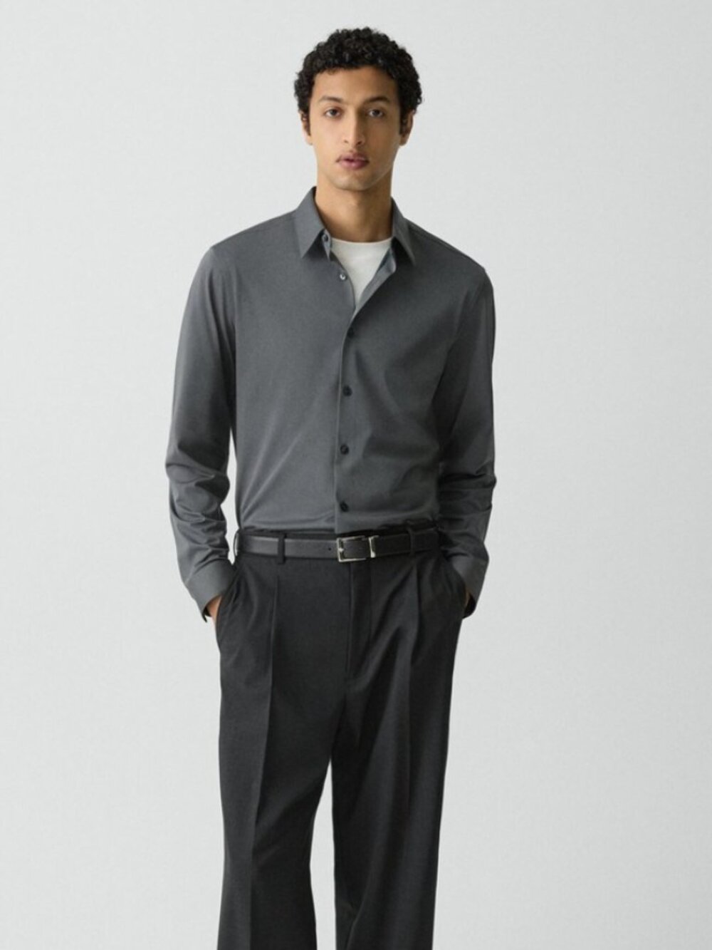 Theory Men's Sylvain Structure Knit Shirt Gray Size L